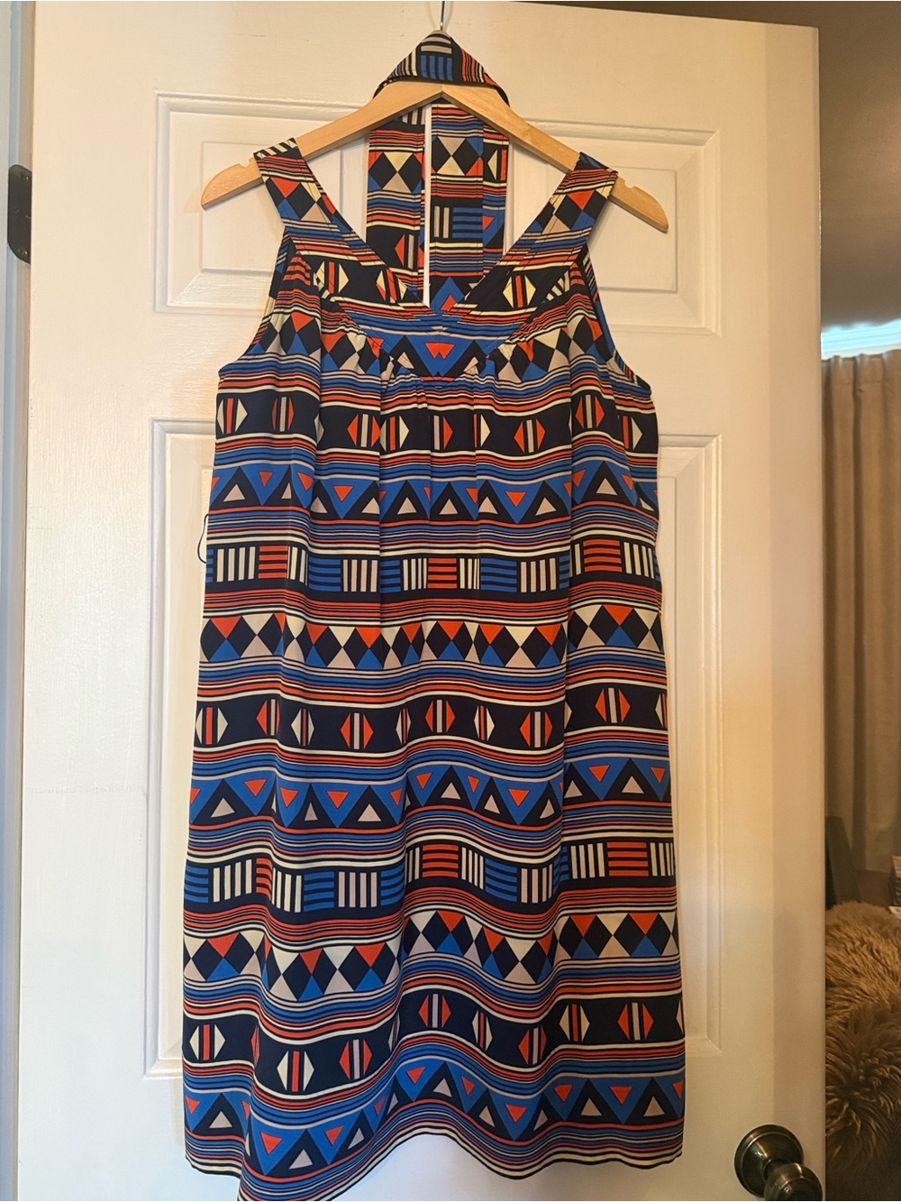Marc by Marc Jacobs Silk Geometric Print Shift Dress - Blue/Orange/Taupe/Blush